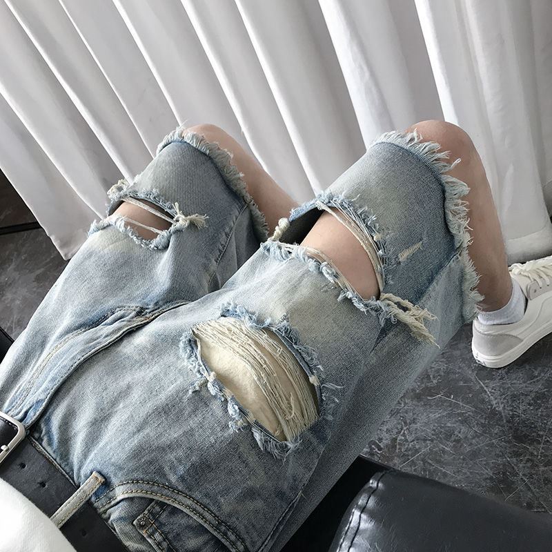 破洞牛仔短裤男韩版潮流新款宽松休闲五分裤港风帅气潮牌中裤