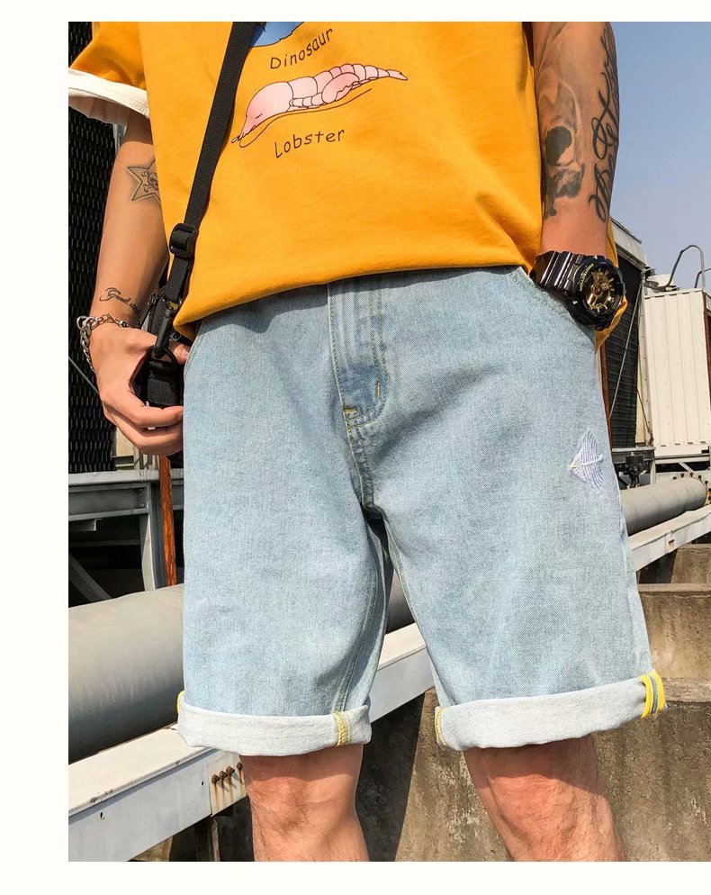 Denim k wide-leg pants, men's loose and trendy ins brand jeans, men's shorts, Hong Kong style trendy thin capri pants