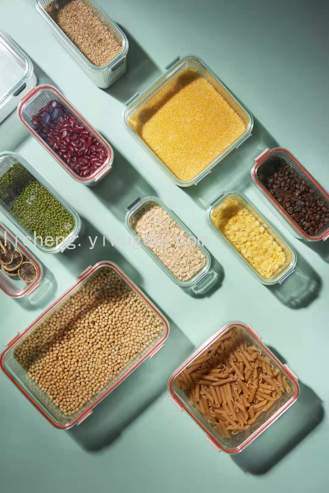 35823 conserva fresco caja de almacenamiento conjunto cocina latas herméticas caja de almacenamiento de alimentos de plástico granos de grano multigrano especias frijoles latas de almacenamiento Specification image