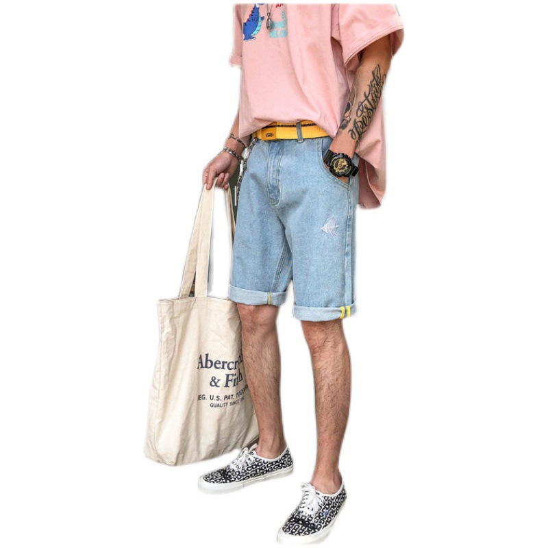 Denim k wide-leg pants, men's loose and trendy ins brand jeans, men's shorts, Hong Kong style trendy thin capri pants Item Picture