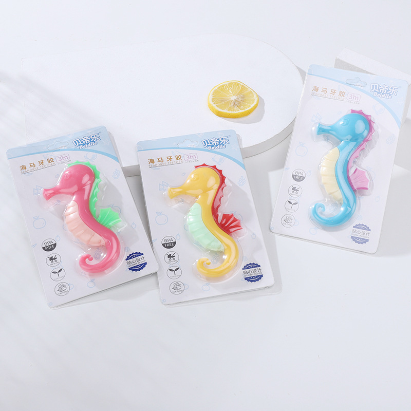 Cartoon seahorse-shaped baby teething wheel, children's silicone teething ring, colorful and beautiful silicone teething ring details Picture