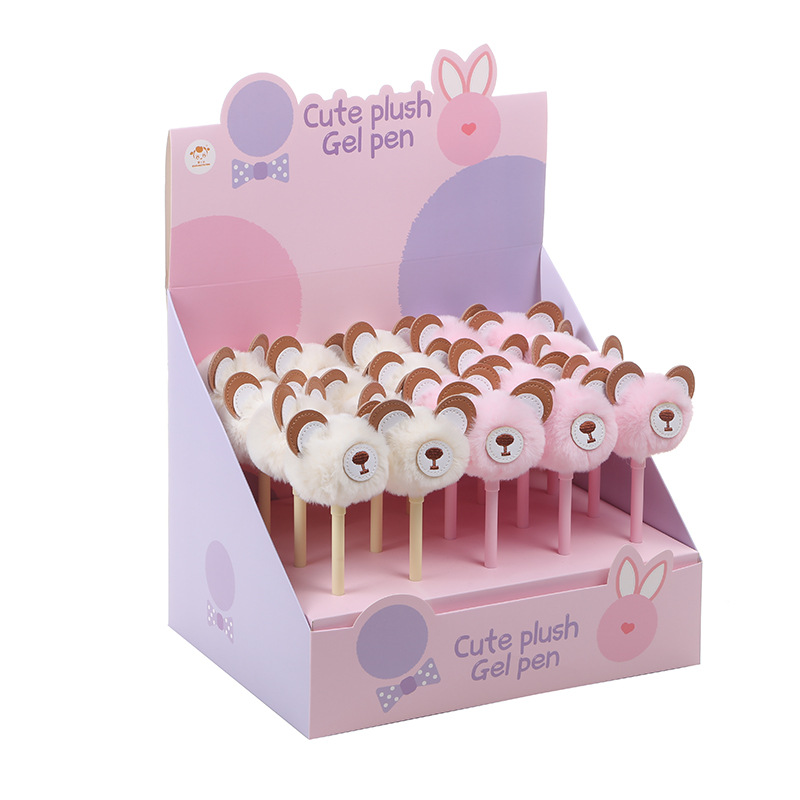 Wholesale of creative cartoon bear pom-ball pens, fluffy and cute ballpoint pens, and student gel pens from South Korea Item Picture
