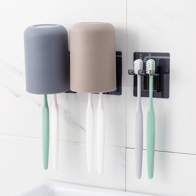 35823 Toothbrush Stand with invisible stickers, Washbasin Set, Simple Toothbrush Stand, Bathroom storage, Mouthwash Cup Set, Toothbrush Storage stand