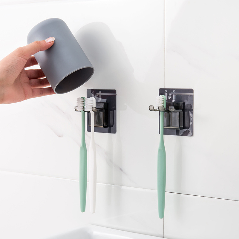 35823 Toothbrush Stand with invisible stickers, Washbasin Set, Simple Toothbrush Stand, Bathroom storage, Mouthwash Cup Set, Toothbrush Storage stand details Picture