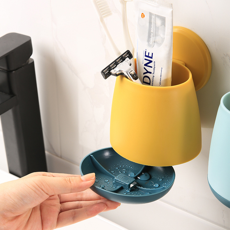 Circular toothbrush storage cylinder, no need for drilling, bathroom storage cylinder, plastic wall-mounted storage rack for bathroom washing details Picture