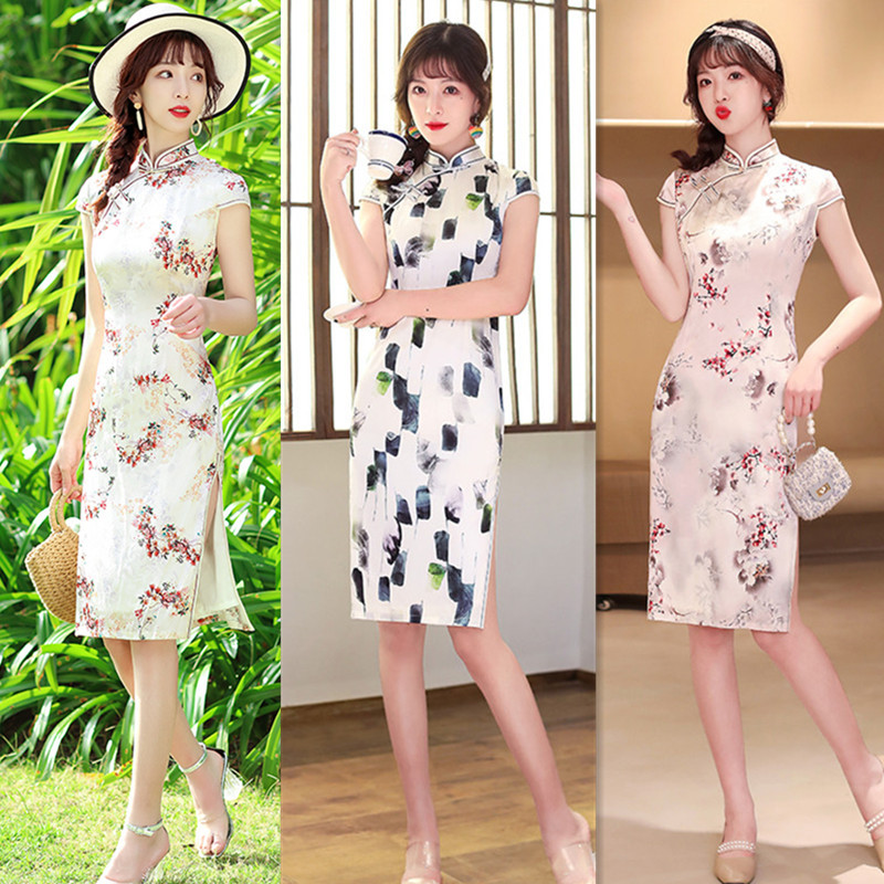 Mulberry silk lady daily Cheongsam dress 202 Spring and summer new fashion improved pure and elegant young cheongsam dress