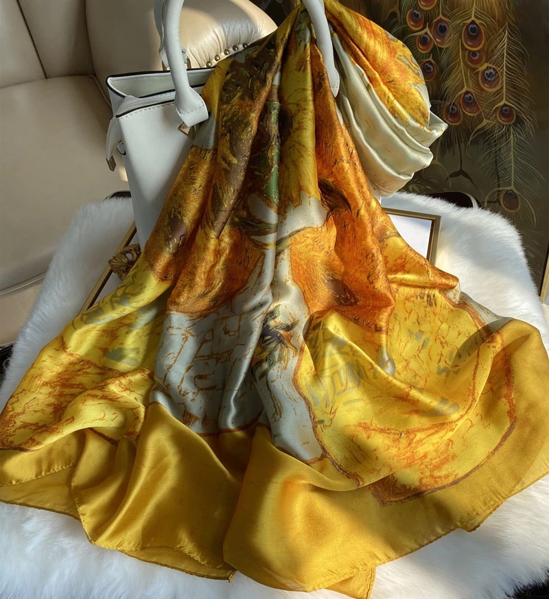 New silk satin 90*180 silk hand feel long scarf, beach scarf, headscarf and scarf can be used all year round Specification image