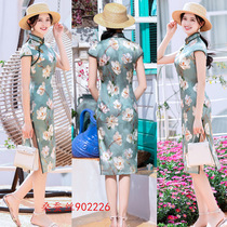 Wholesale heavy silkworm silk long qipao 202 spring and summer new retro improved young silk Qipao skirt