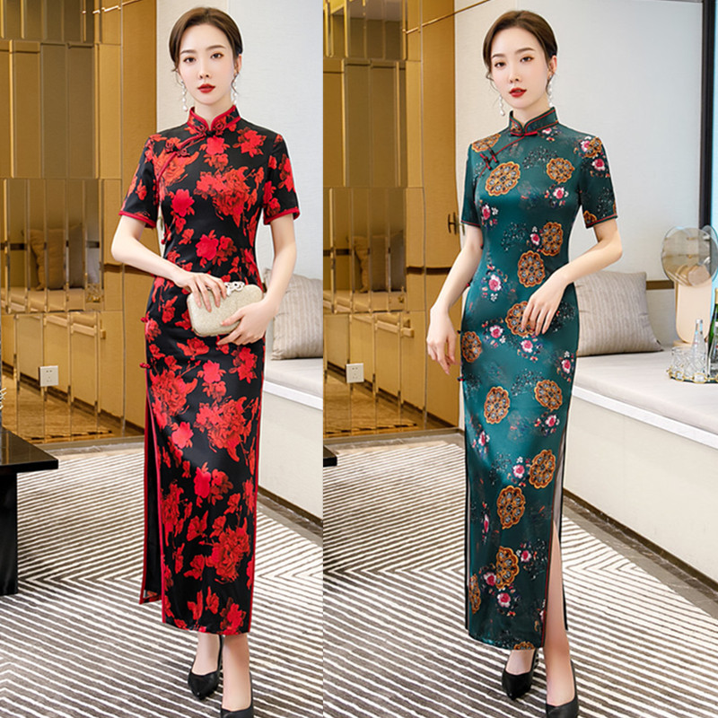 Z 'Z silk long cheongsam 202 Spring and summer new retro improved traditional Chinese women's silk cheongsam skirt