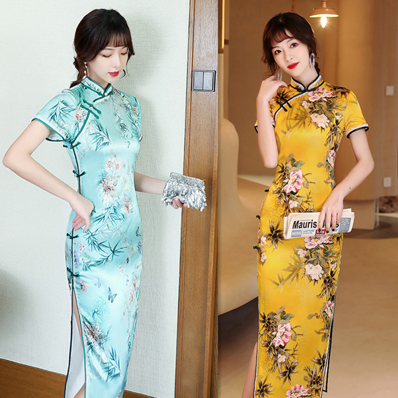 Ai Q Embroidery retro Chinese traditional long cheongsam 202 Spring and summer new fashion improved silk lace cheongsam