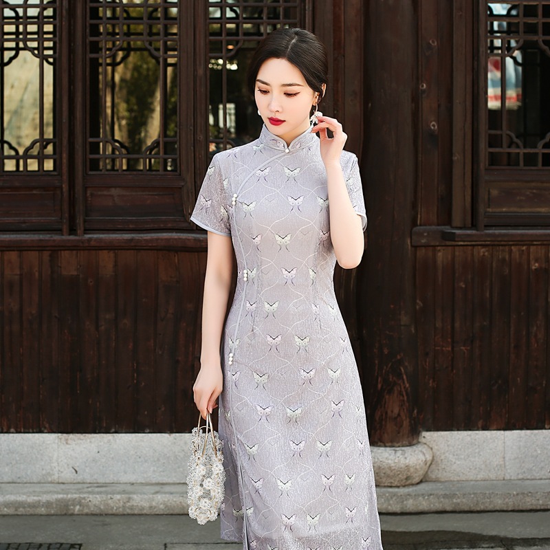 202 Spring and summer long mother dress temperament double aodai Cheongsam young Chinese wind
