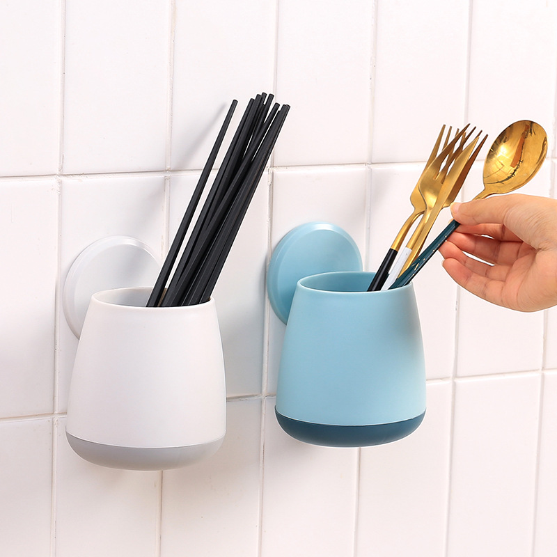 Circular toothbrush storage cylinder, no need for drilling, bathroom storage cylinder, plastic wall-mounted storage rack for bathroom washing Application Scenario