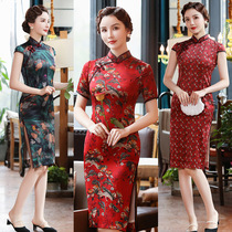Ai Q 'Q Embroidery improves traditional Chinese custom mulberry silk mid-length Cheongsam 202 Spring and summer new silk Cheongsam dress