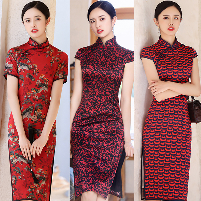 Z 'Z traditional custom silk mid-length cheongsam 202 Spring and summer new ladies' daily banquet silk Cheongsam