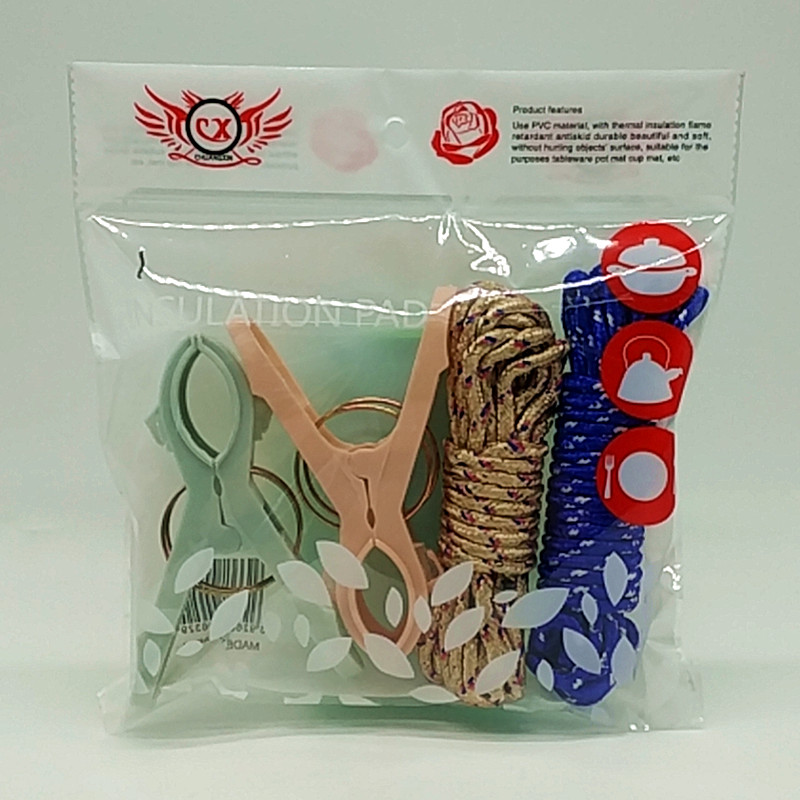 Sunshine Department Store bagged 5-meter rope 2pc large clothes drying clip, three-color woven rope, clothes drying rope plastic clip details Picture