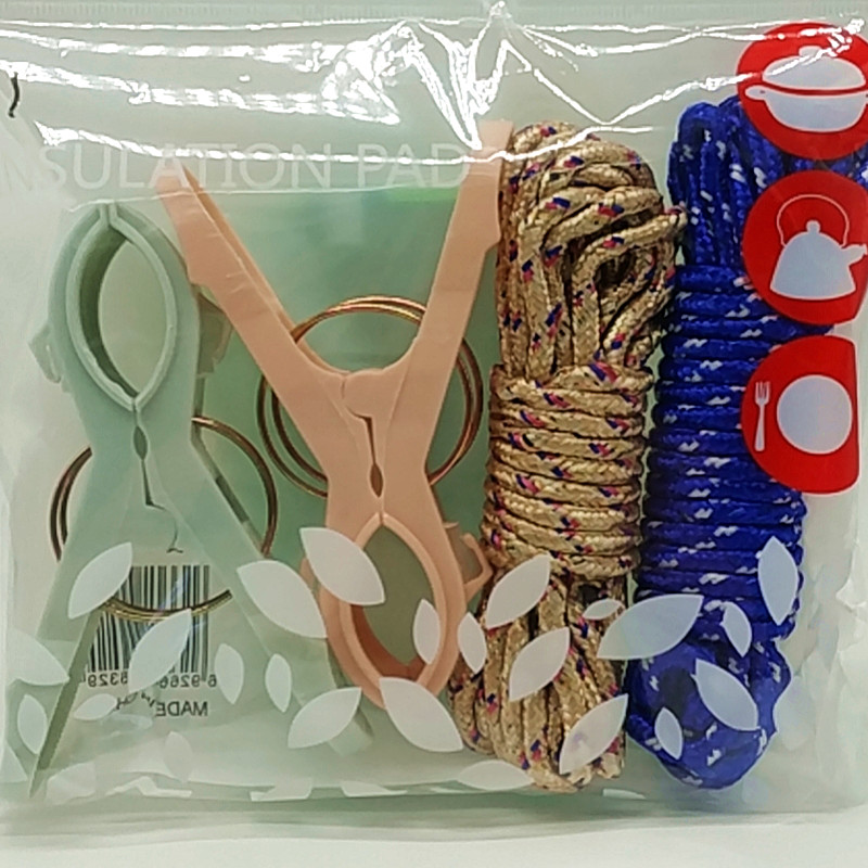 Sunshine Department Store bagged 5-meter rope 2pc large clothes drying clip, three-color woven rope, clothes drying rope plastic clip Specification image