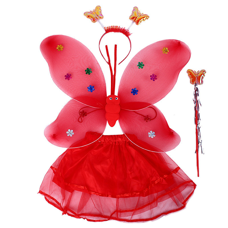 Luminous butterfly wings with lights, children's performance costumes, performance props, double-layer angel 3-piece set Item Picture
