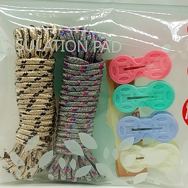Sunshine Department Store bagged 5-meter rope 4pc colored plastic clothes drying clamp, windproof, durable and multi-functional clamp Specification image