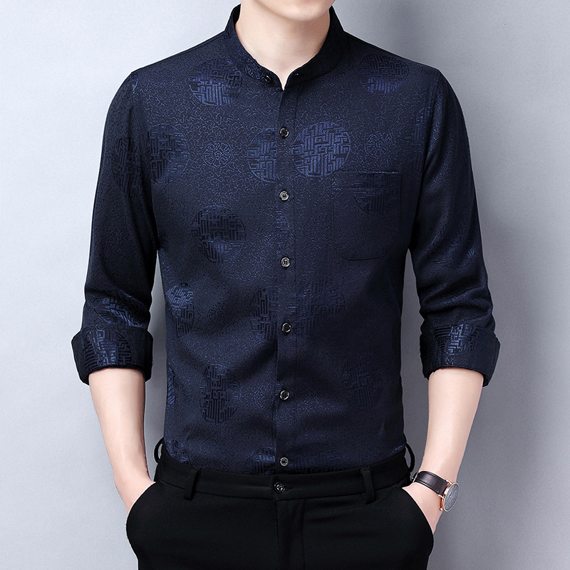 Autumn middle-aged men's men stand collar casual Chinese style father grandpa shirt thin jacket wholesale 66666