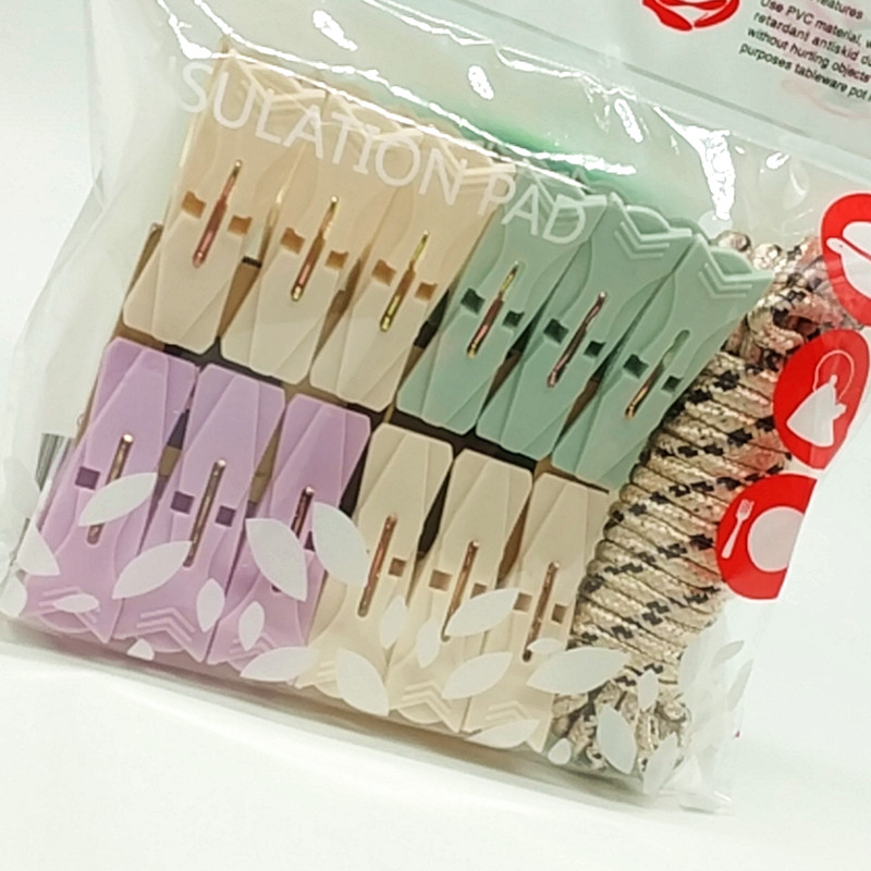 Sunshine Department Store bag 5-meter rope +12PC plastic clips clothes drying rope clips set plastic clothes clips Specification image