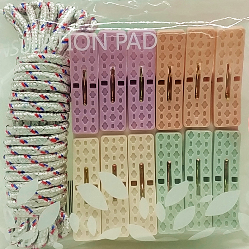 Sunshine Department Store bagged 5-meter clothes and quilt drying rope 12pc colorful powerful multi-functional household clothes drying clip Specification image