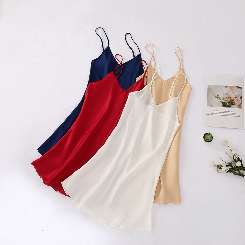 2021夏季新款仿真丝女士吊带群内搭欧美跨境丝绸吊带裙女亚马逊