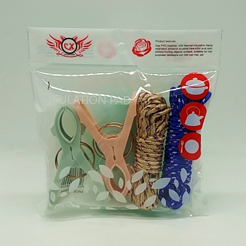 Sunshine Department Store bagged 5-meter rope 2pc large clothes drying clip, three-color woven rope, clothes drying rope plastic clip