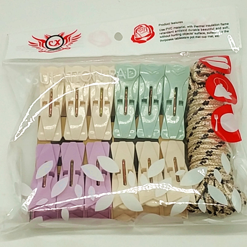 Sunshine Department Store bag 5-meter rope +12PC plastic clips clothes drying rope clips set plastic clothes clips Application Scenario