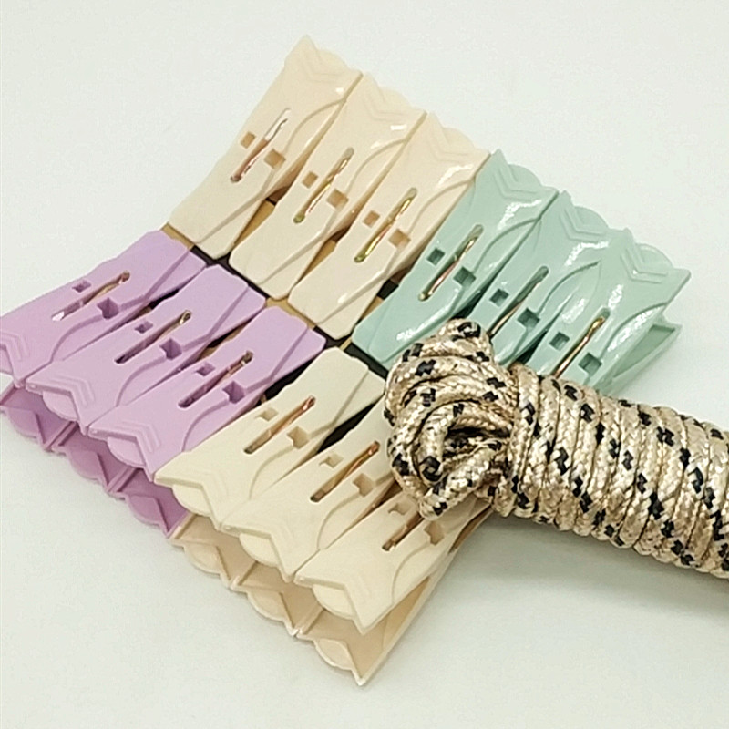 Sunshine Department Store bagged 5-meter rope 12pc colored clothes drying clip, anti-slip clothes drying rope plastic clip Item Picture