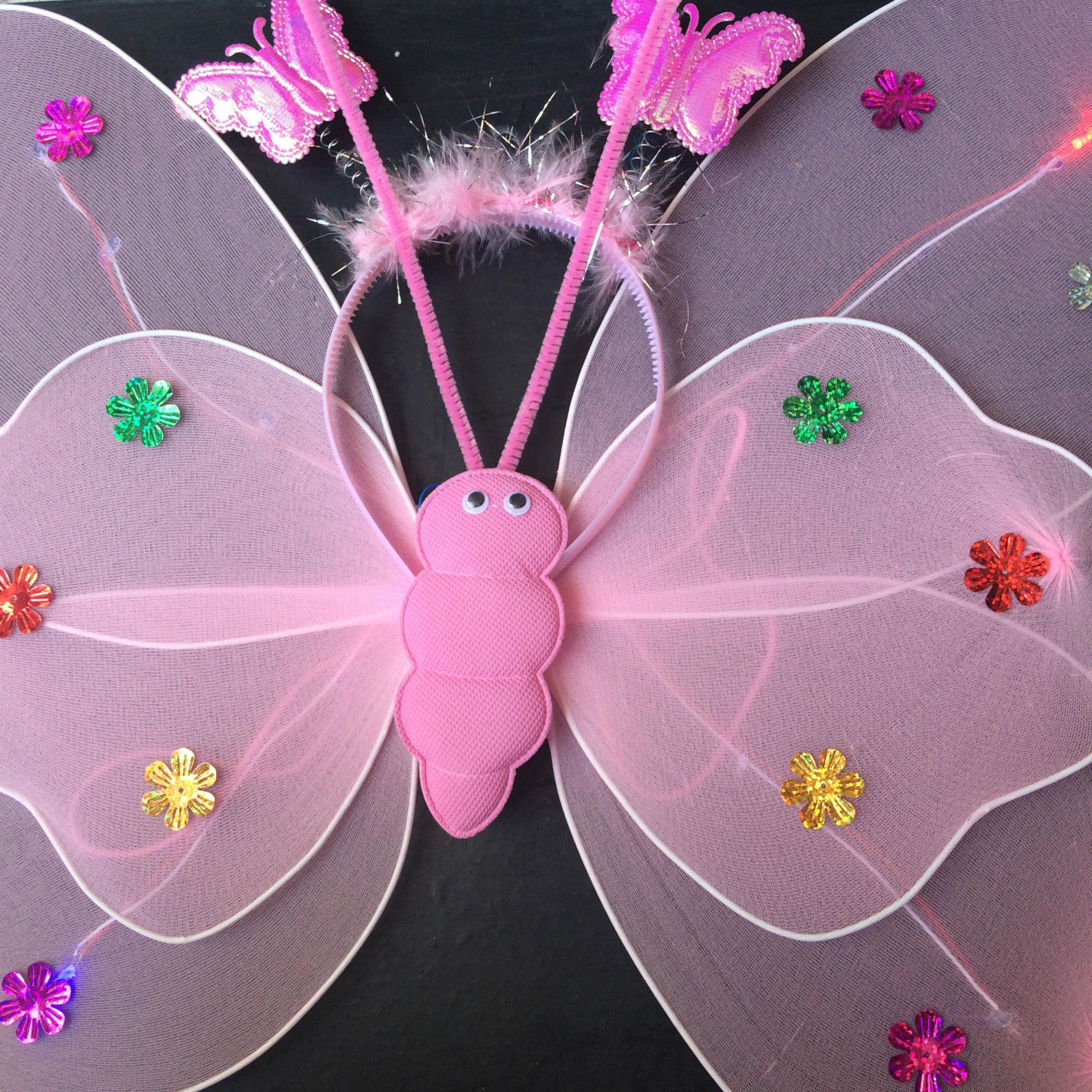 Luminous butterfly wings with lights, children's performance costumes, performance props, double-layer angel 3-piece set details Picture