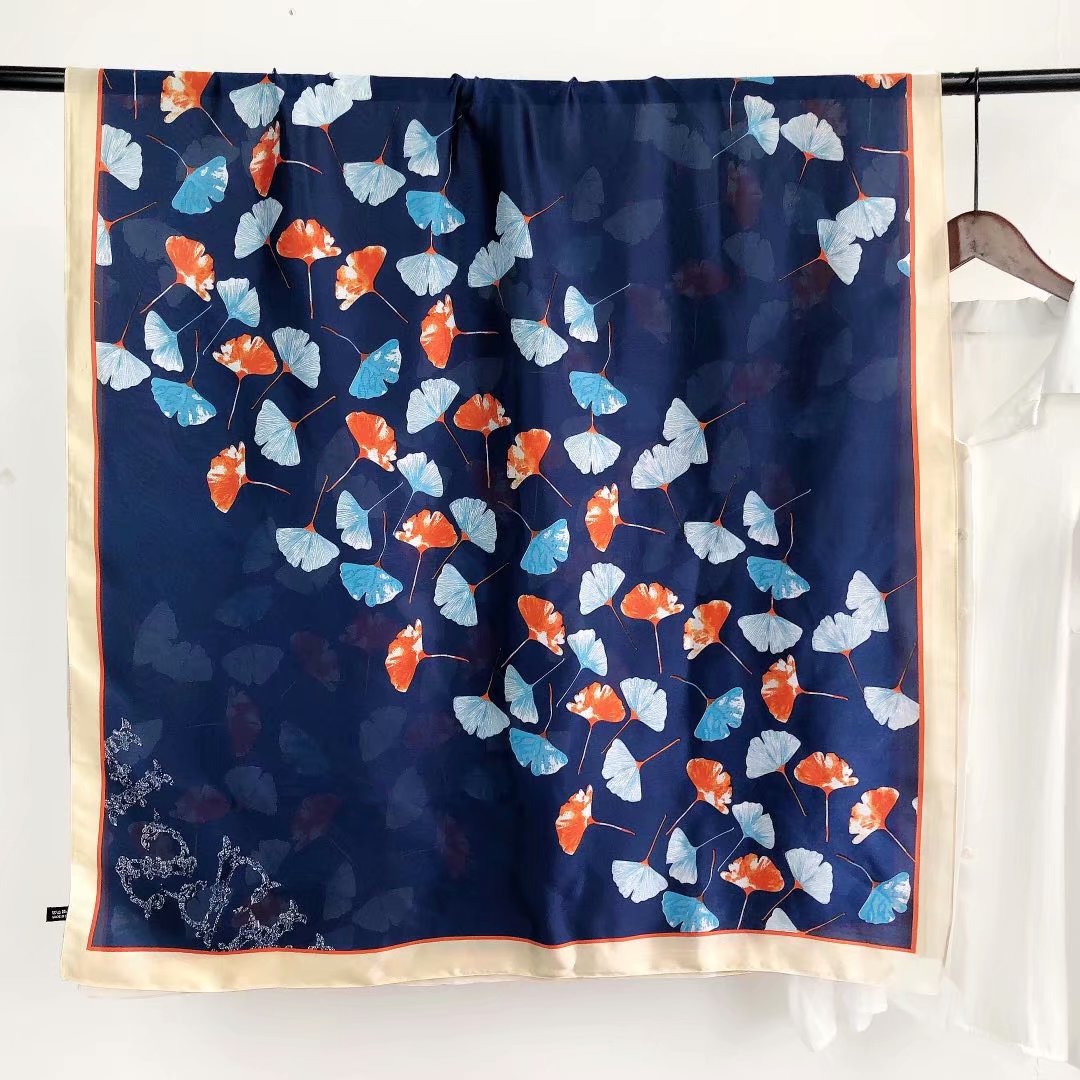 Korean satin 90*180 silk-like long scarf, scarf, beach scarf, shawl, hair service, ginkgo leaf Item Picture