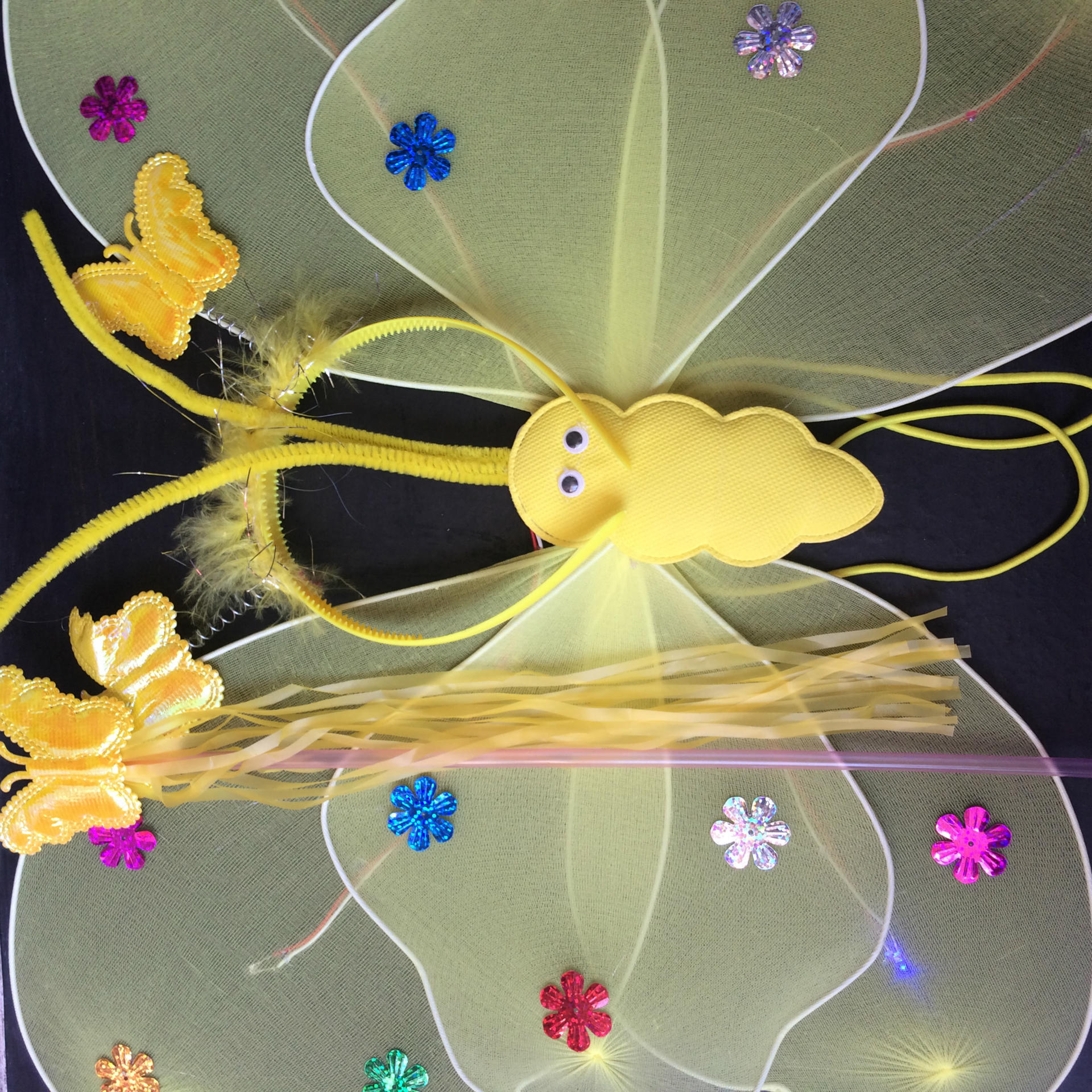 Luminous butterfly wings with lights, children's performance costumes, performance props, double-layer angel 3-piece set Specification drawing