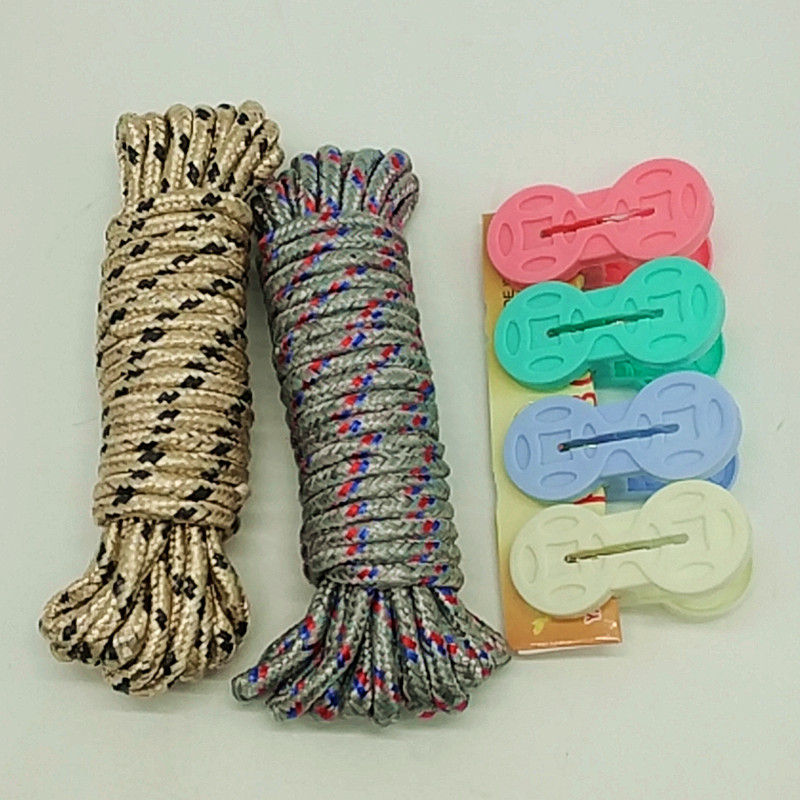 Sunshine Department Store bagged 5-meter rope 4pc colored plastic clothes drying clamp, windproof, durable and multi-functional clamp Application Scenario