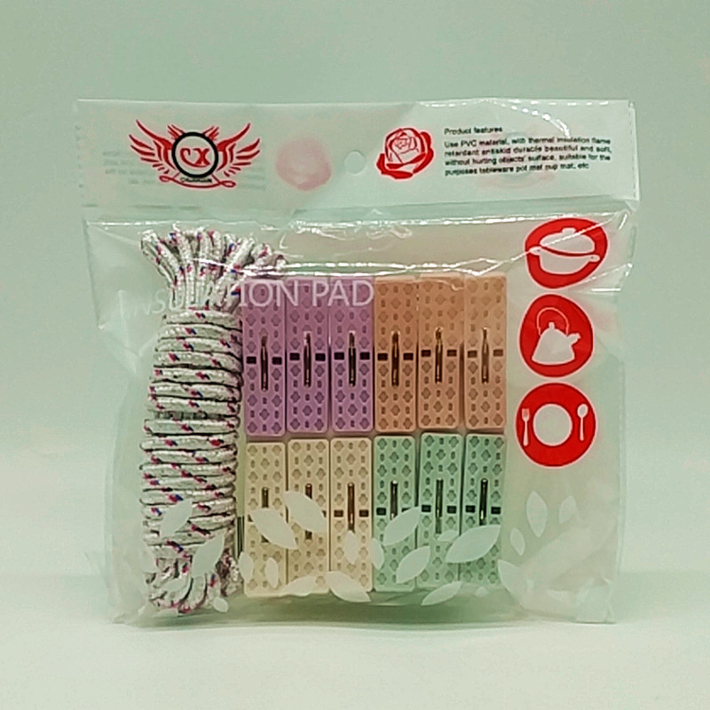 Sunshine Department Store bagged 5-meter clothes and quilt drying rope 12pc colorful powerful multi-functional household clothes drying clip