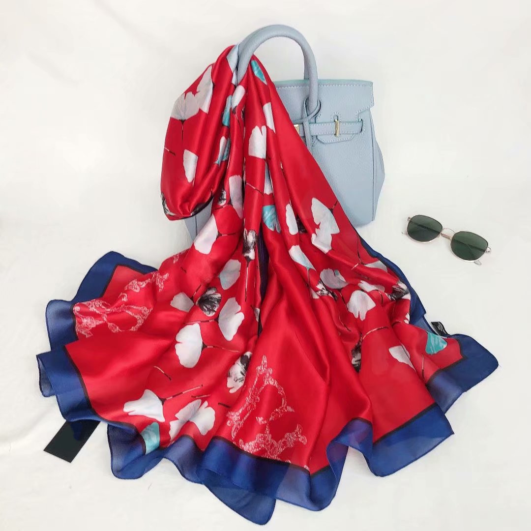 Korean satin 90*180 silk-like long scarf, scarf, beach scarf, shawl, hair service, ginkgo leaf Specification image