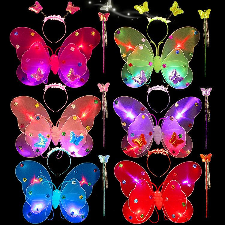 Luminous butterfly wings with lights, children's performance costumes, performance props, double-layer angel 3-piece set full figure
