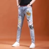2021 winter men's printed jeans, men's trendy brand slim-fitting skinny pants, Crown trendy casual men's pants Application Scenario