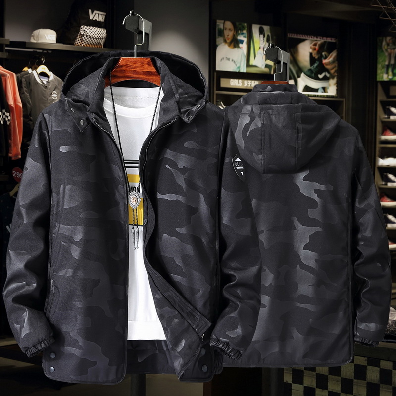 202 New Large Size Men's Jacket Spring/fall Loose edition Removable Cap jacket Camouflage black jacket