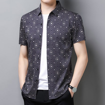 202 Summer new middle-aged men double mercerized cotton short sleeve shirt thin Korean casual shirt