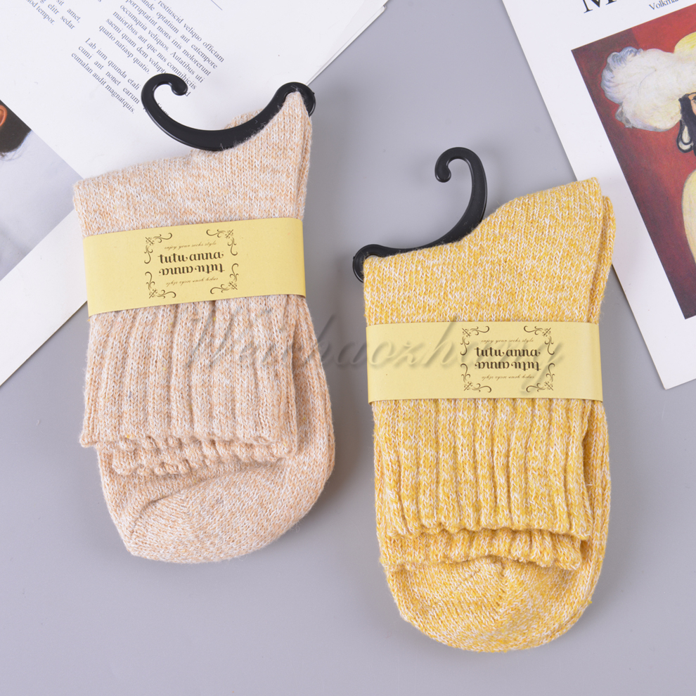 Solid color striped fresh and elegant accessory women's warm rabbit wool mid-calf women's socks 2021 new style available in multiple colors details Picture