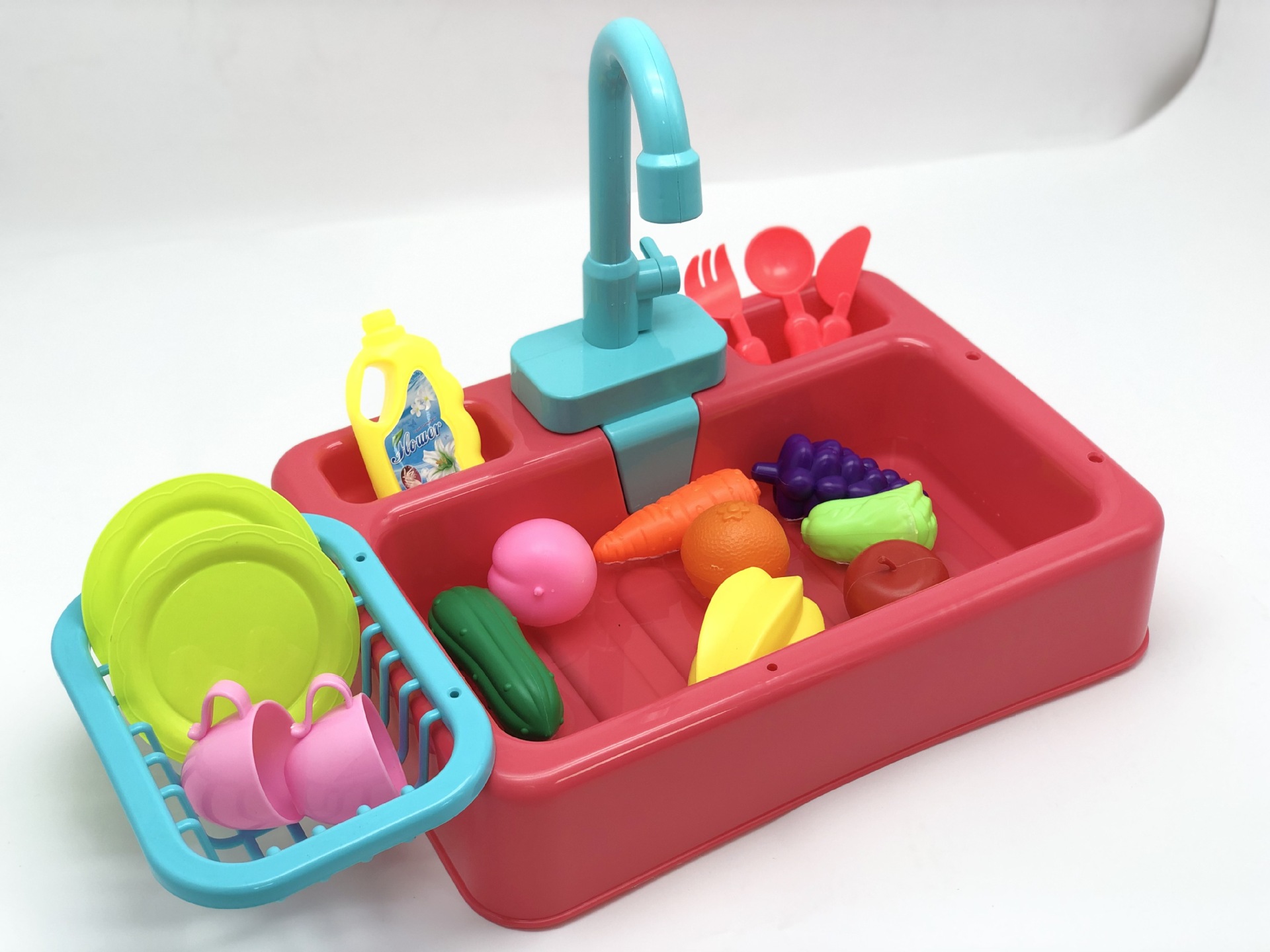 Play house toys, kitchen utensils, electric dish sink, dishwasher without battery full figure