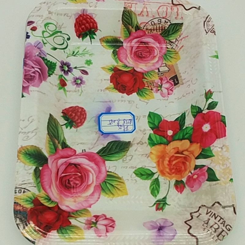 Sunshine Department Store plastic fruit plate, printed nut inventory, heart plate, rectangular printed plate Application Scenario