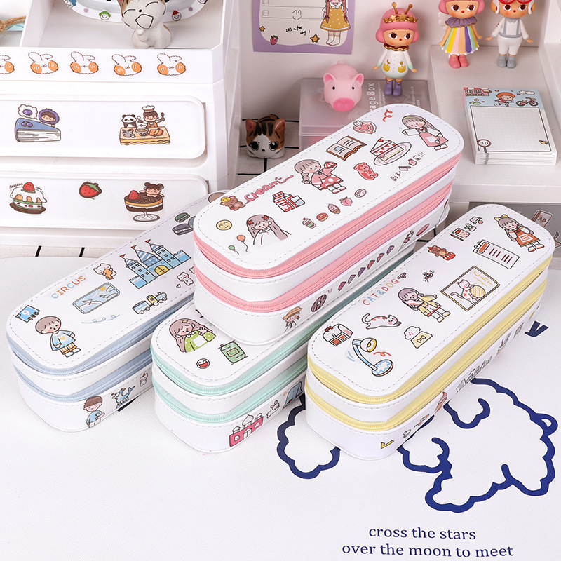 Luhao Creative Korean-style pen case, simple ins double-layer large-capacity canvas pen case, male and female student stationery box Application Scenario