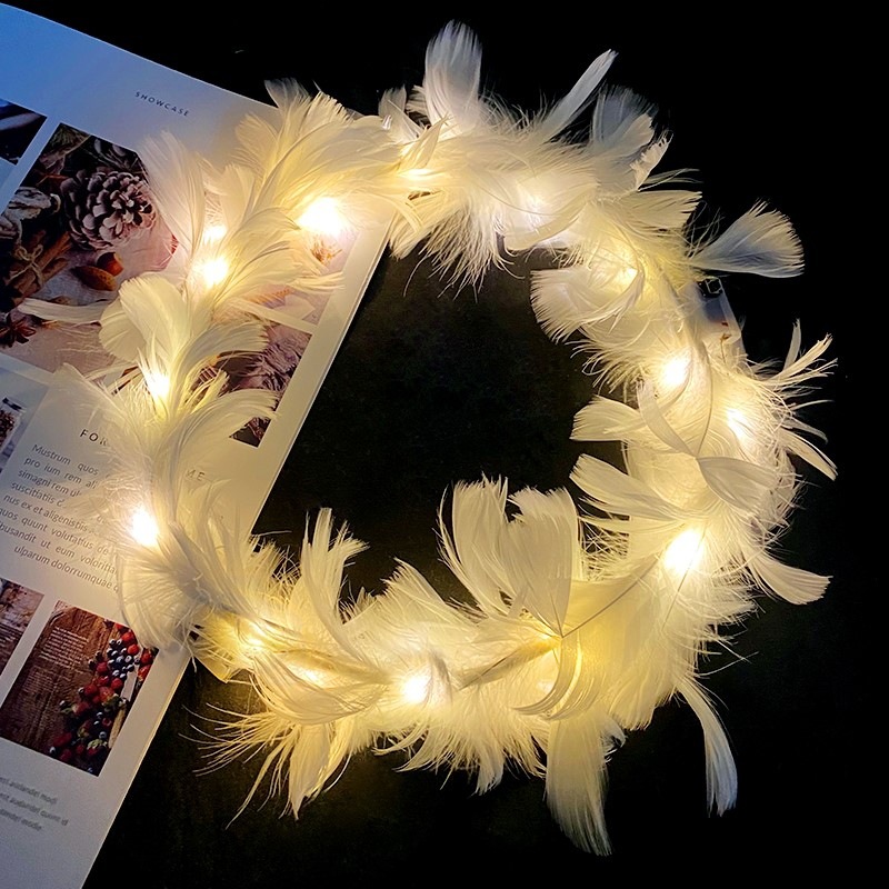 New luminous angel feather headwear, fairy goose feather flower, global travel, scenic spots, bars, street stalls, small gift manufacturer Specification drawing