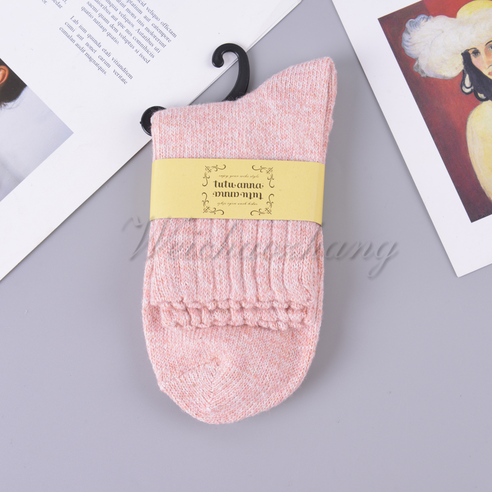 Solid color striped fresh and elegant accessory women's warm rabbit wool mid-calf women's socks 2021 new style available in multiple colors Application Scenario