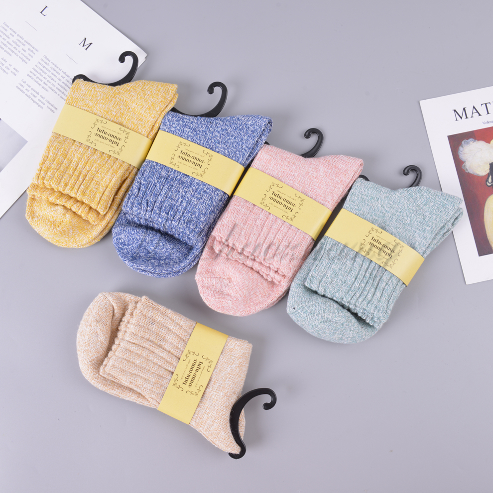 Solid color striped fresh and elegant accessory women's warm rabbit wool mid-calf women's socks 2021 new style available in multiple colors