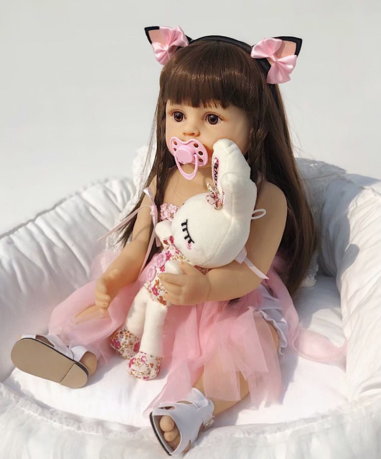 55cm simulation doll Rebirth Doll Silicone 3D eyes all-silicone girl Eye-opening Girl cross-border bestseller details Picture