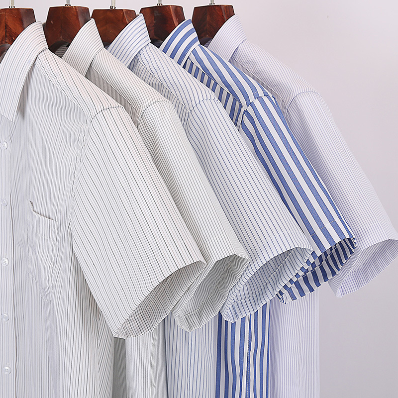 Wholesale summer men's men's short sleeve loose business casual shirt blue stripe middle-aged half sleeve men's dad shirt