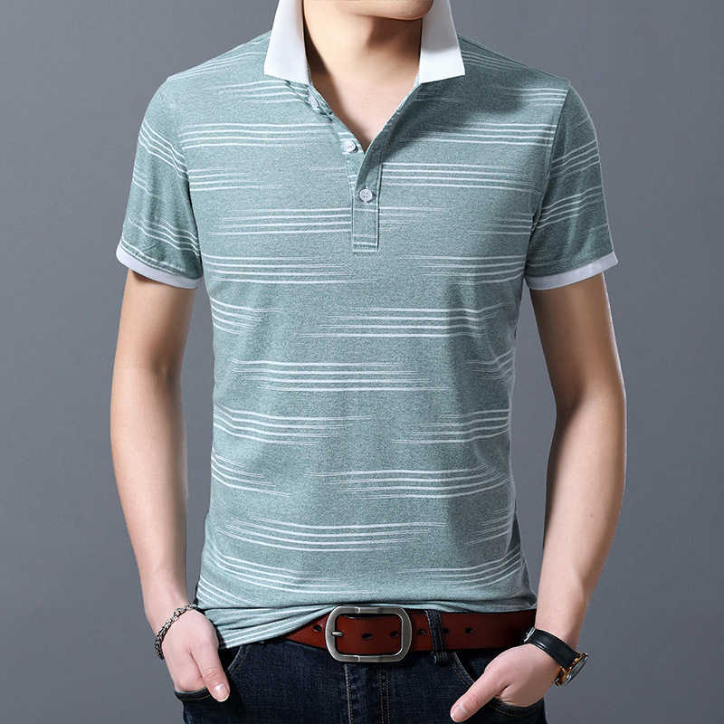 Summer Korean men's mercerized cotton short sleeve T Shirt lapel PLO shirt thin half sleeve T shirt thumbnail