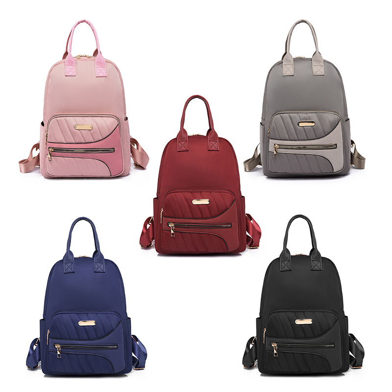 Nueva bolsa ligera mujer a prueba de agua versión coreana oxford mochila mujer moda simple color sólido patchwork mochila de viaje details Picture